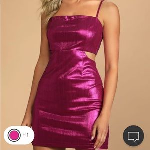 LuLu’s Stay Sassy Metallic Magenta Cutout Bodycon Mini Dress-Size Large